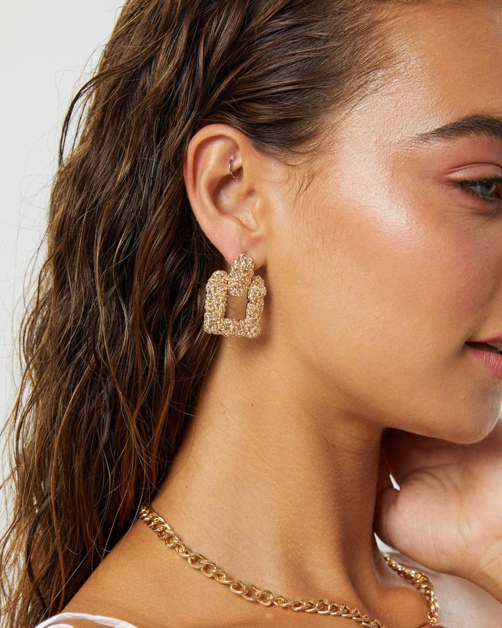 Gold Square Textured Detail Drop Earrings | Earrings