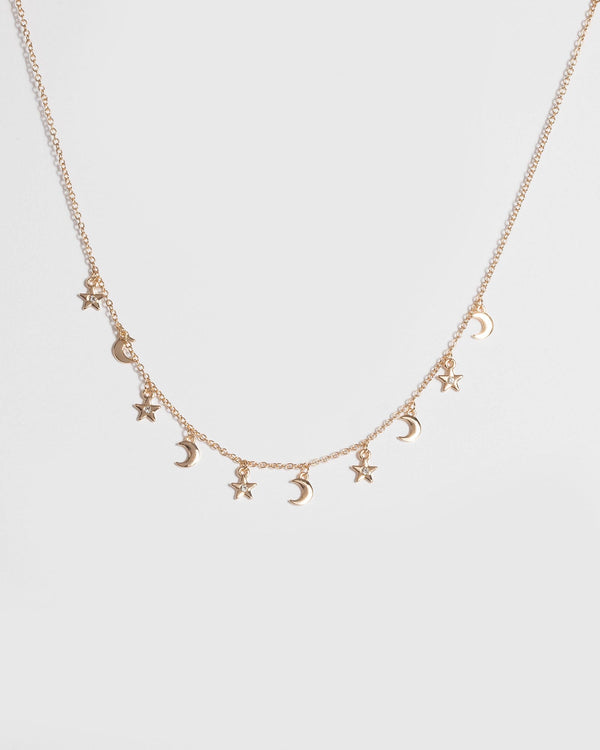 Gold Star Moon Fine Chain Necklace | Necklaces
