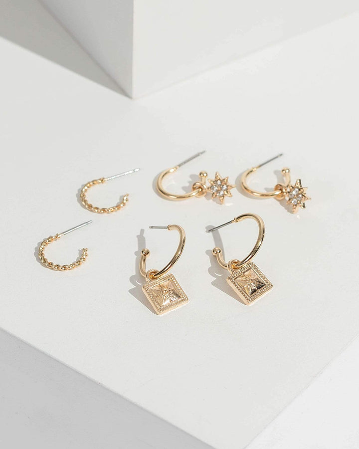 Gold Star Pendant Hoop 3 Pack Earrings | Earrings