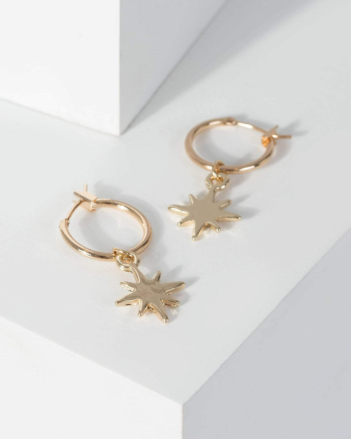 Gold Star Pendant Hoop Earrings | Earrings