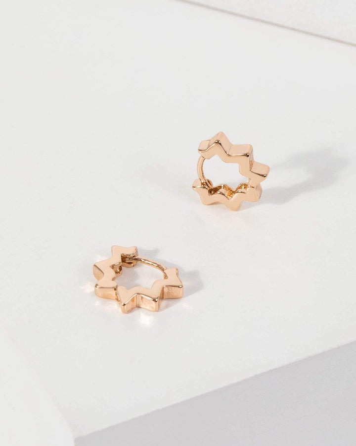 Gold Star Point Huggie Hoop Earrings | Earrings
