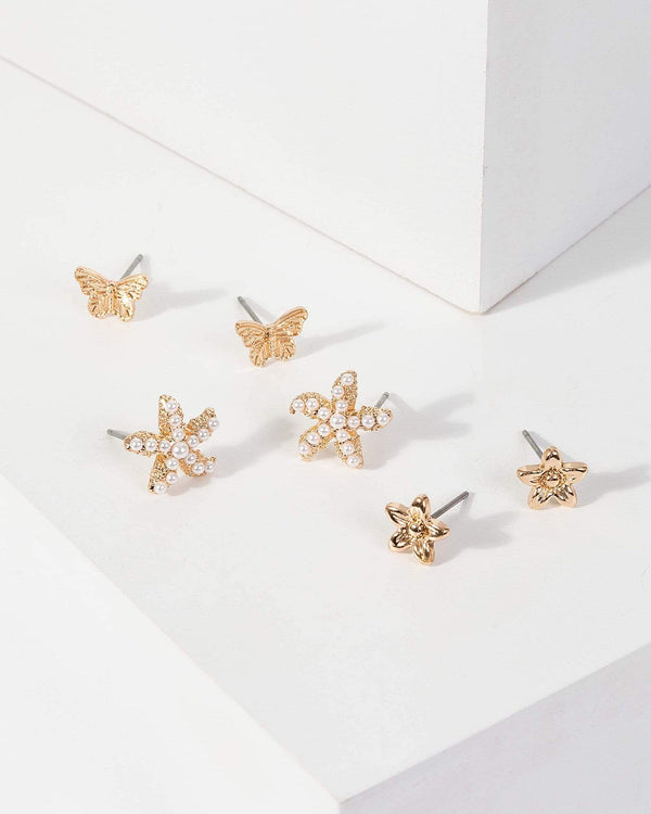 Gold Starfish Stud Pack Earrings | Earrings
