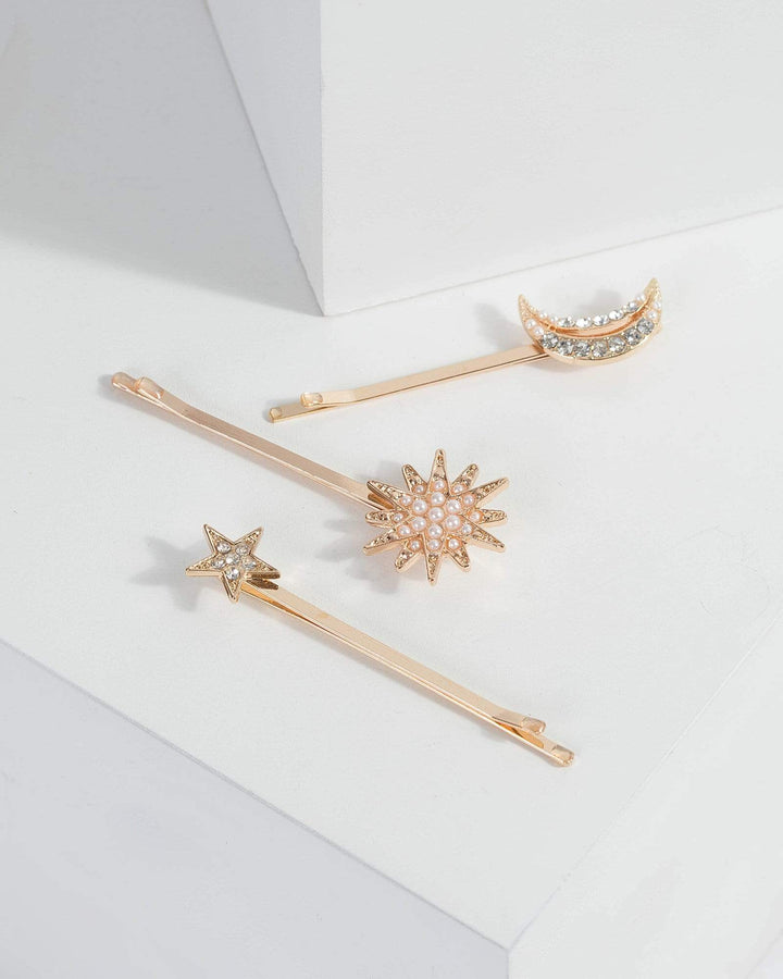Gold Stars And Moon Hair Pin Set | Accessories