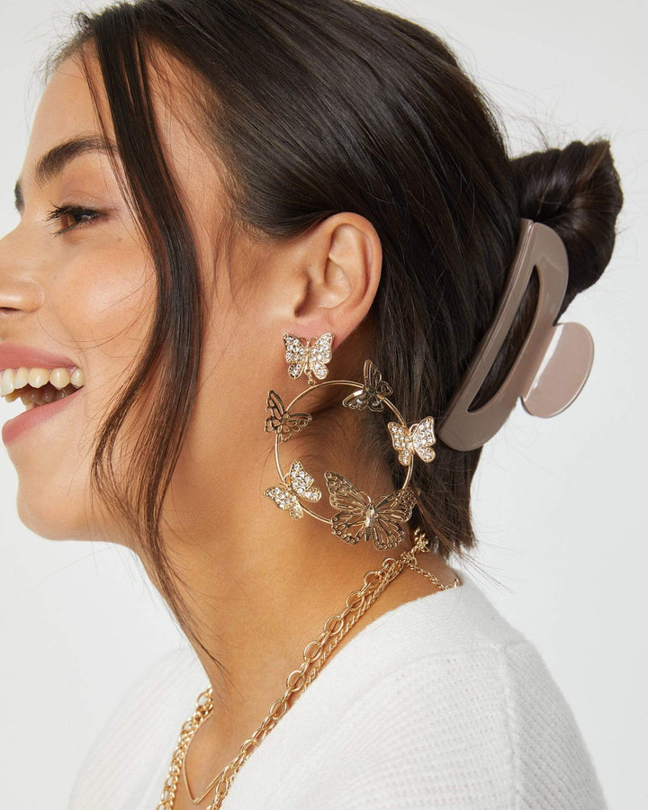 Gold Statement Butterfly Circle Drop Earrings | Earrings