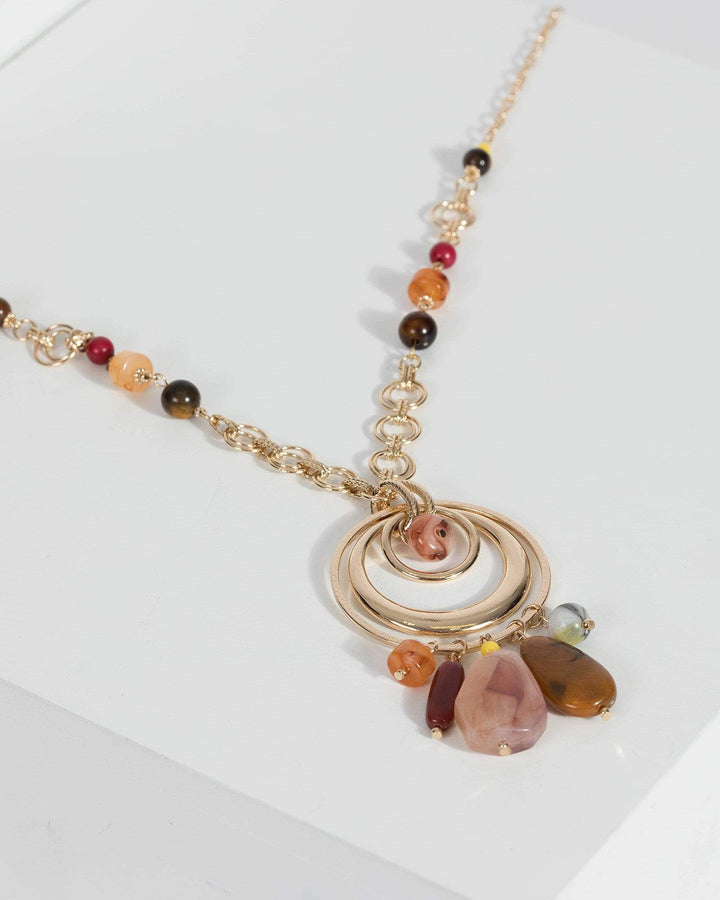 Gold Stone Beaded Statement Necklace | Necklaces
