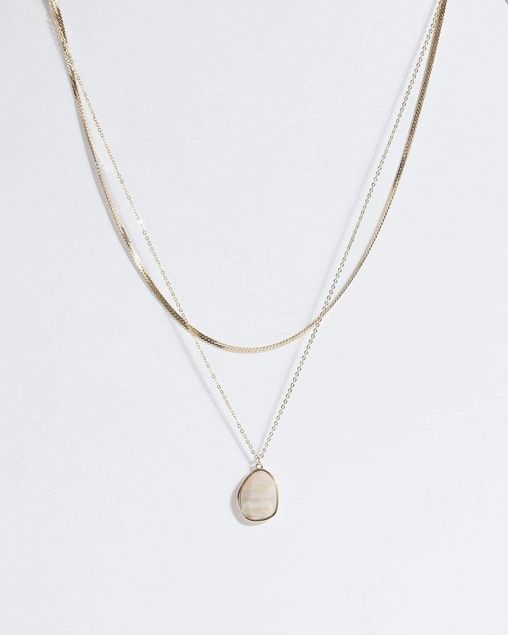 Gold Stone Pendant Snake Necklace | Necklaces