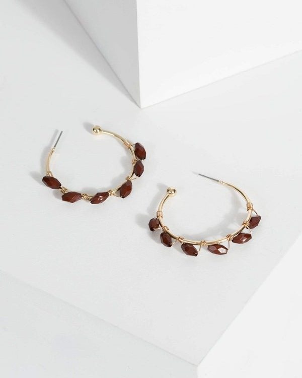 Gold Stone Wrapped Hoop Earrings | Earrings