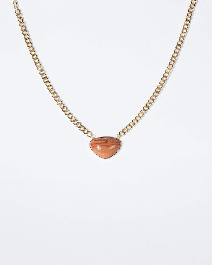 Gold Stripe Stone Pendant Chain Necklace | Necklaces