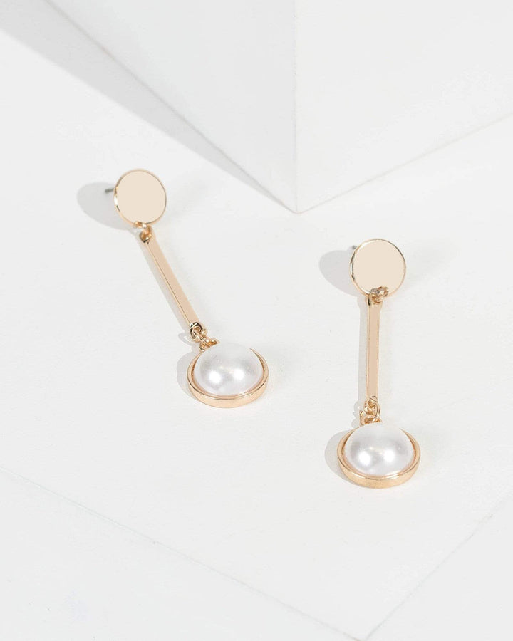 Gold Structured Pearl Drop Earrings | Earrings