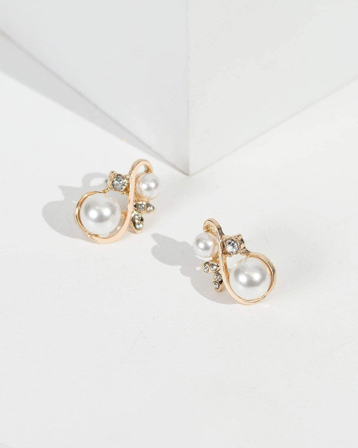 Gold Swirl Pearl Motif Earrings | Earrings