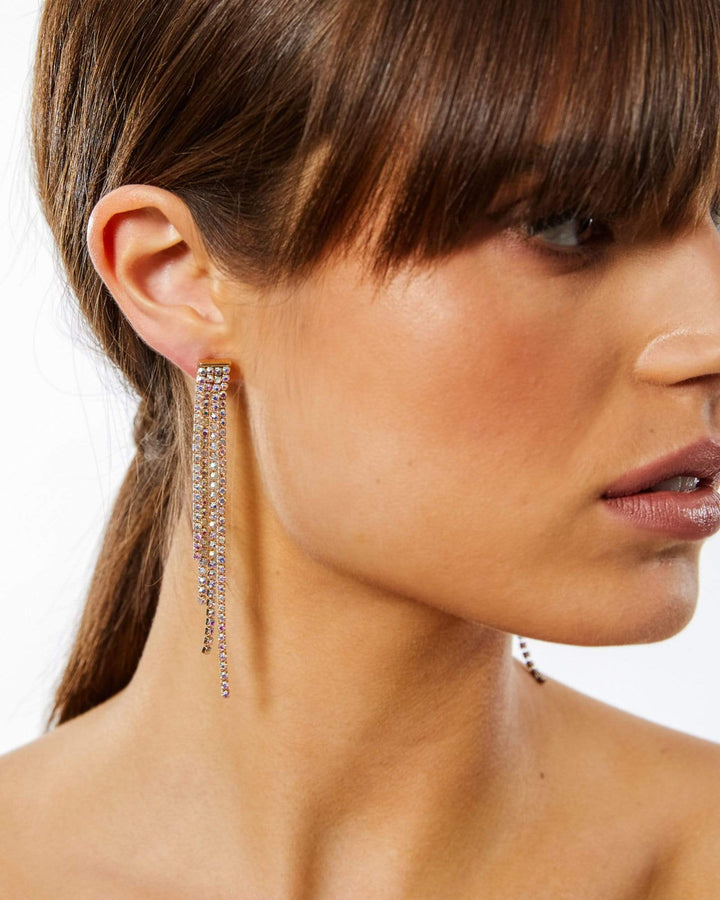 Gold Tassel Drop Crystal Earrings | Earrings