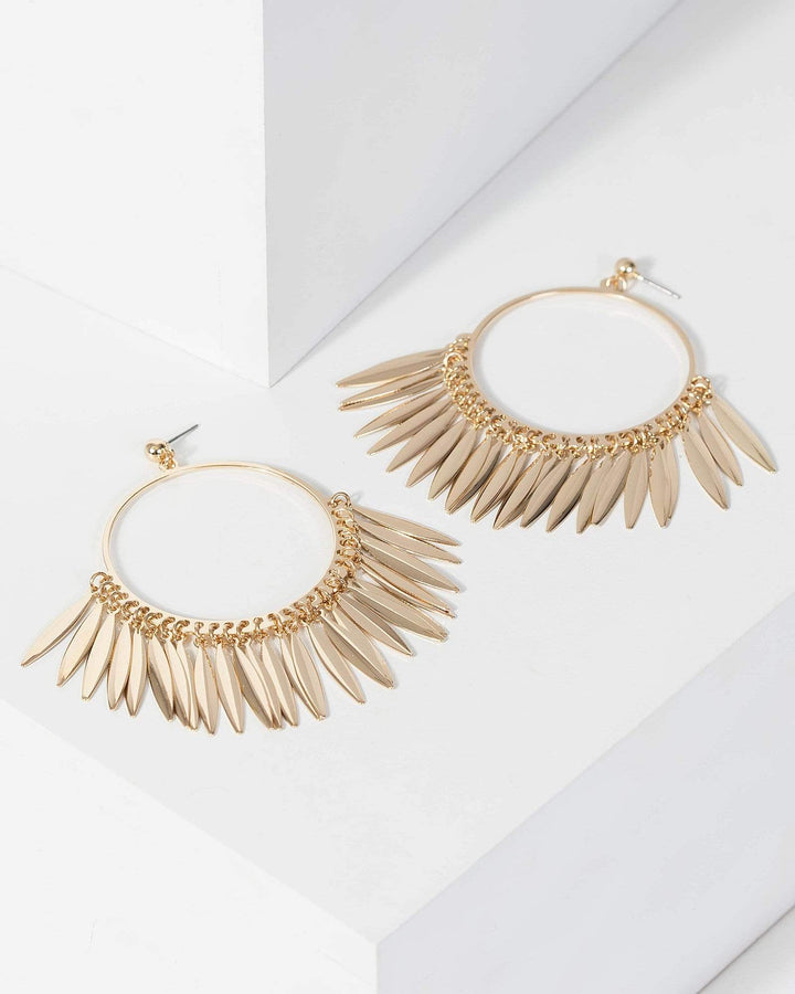 Gold Tassel Drop Hoop Earrings | Earrings