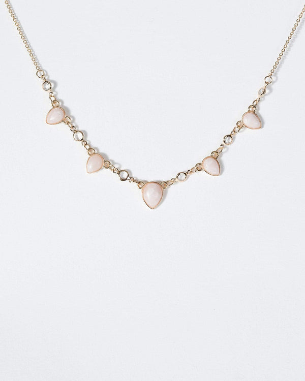 Gold Tear Drop Stone Necklace | Necklaces