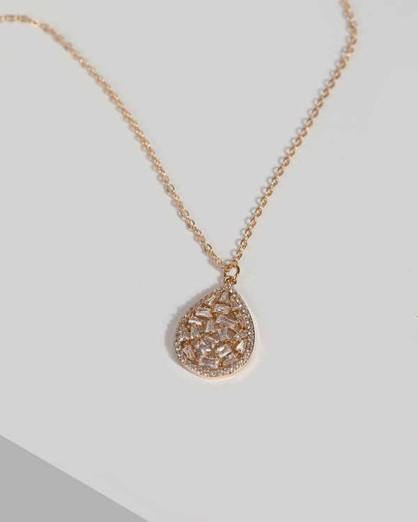Gold Teardrop Cubic Zirconia Pendant Necklace | Necklaces