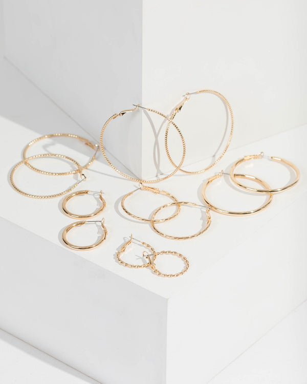 Gold Texture Fine Hoop Pack | Earrings