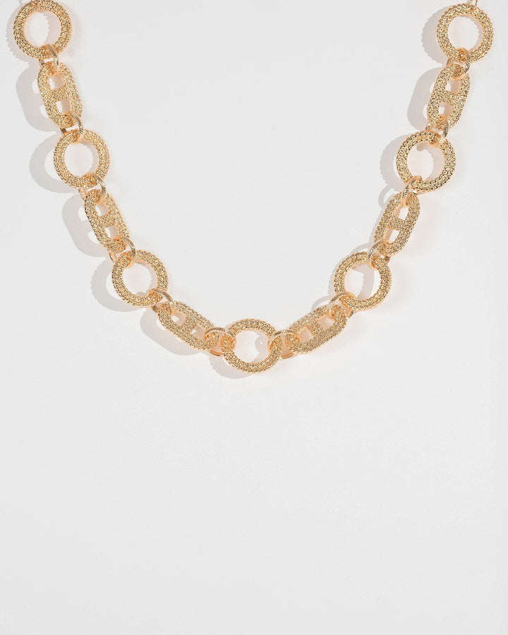 Gold Textured Chain Chunky Necklace | Necklaces