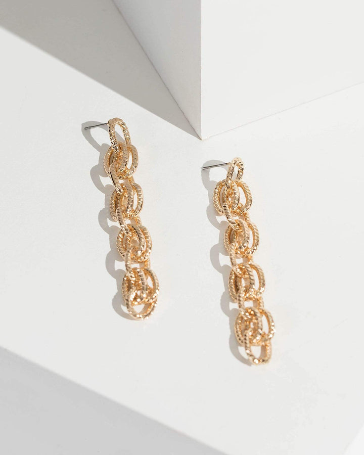 Colette by Colette Hayman Gold Textured Chain Link Drop Earrings