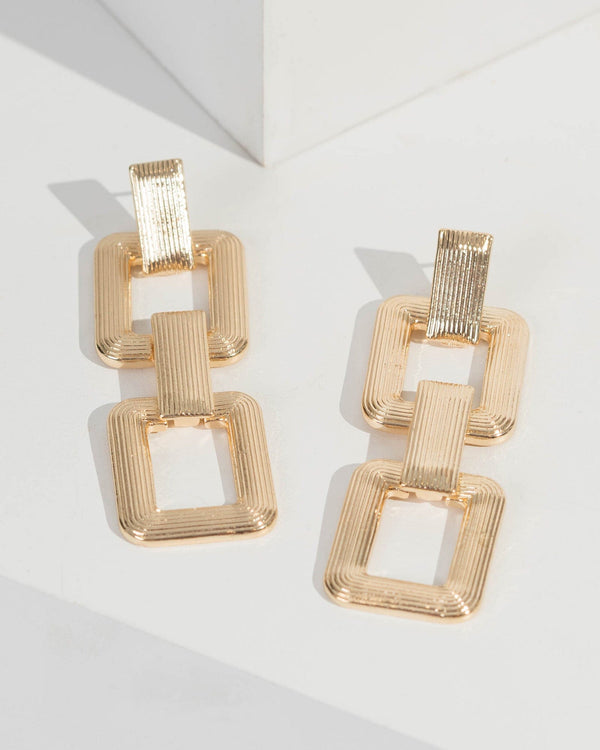 Gold Textured Chain Link Earrings | Earrings