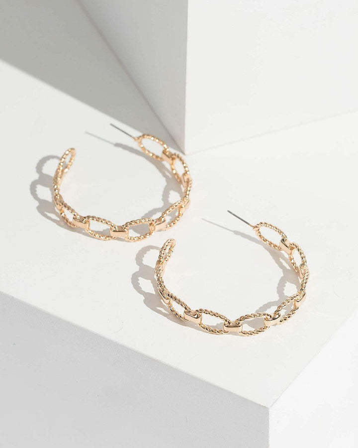 Colette by Colette Hayman Gold Textured Chain Link Hoop Earrings