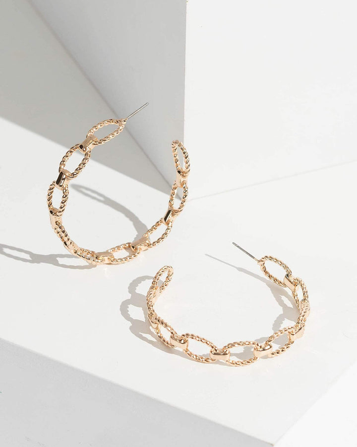 Colette by Colette Hayman Gold Textured Chain Link Hoop Earrings