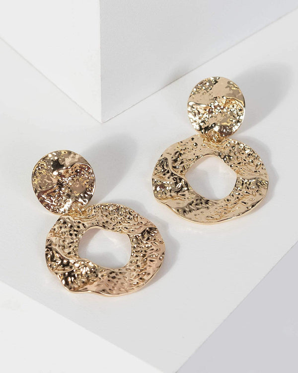 Gold Textured Circle Statement Earrings | Earrings