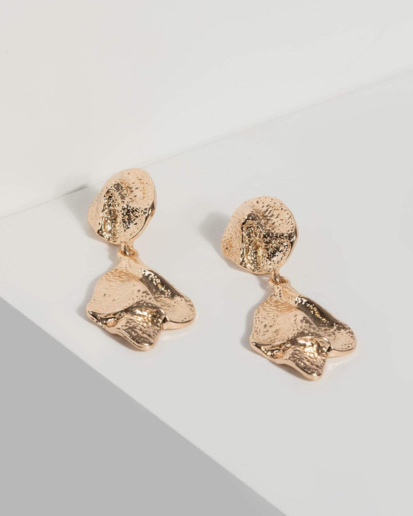 Gold Textured Detail Drop Earrings | Earrings