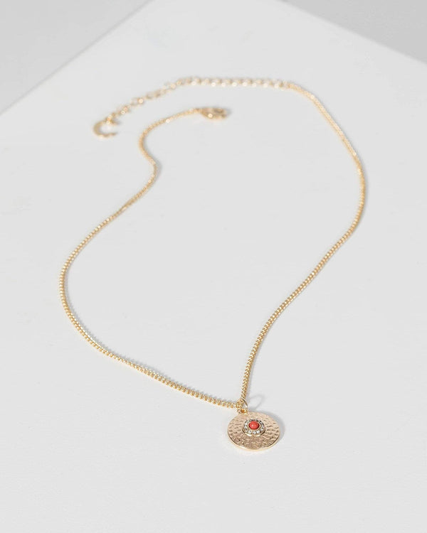 Gold Textured Disc Necklace | Necklaces