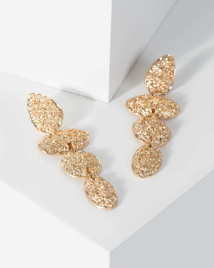 Gold Textured Drop Metal Earrings | Earrings