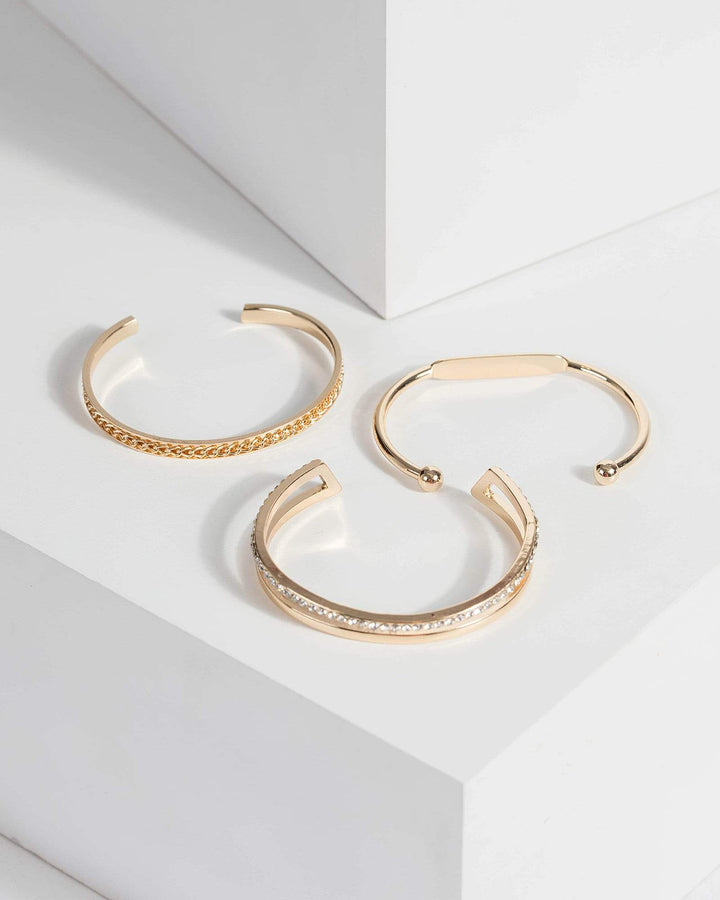 Gold Textured Fine Cuff 3 Pack Bracelet | Wristwear