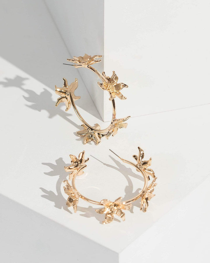 Colette by Colette Hayman Gold Textured Floral Hoop Earrings