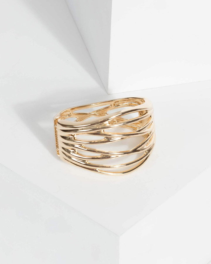 Gold Textured Hinge Bangle Bracelet | Wristwear
