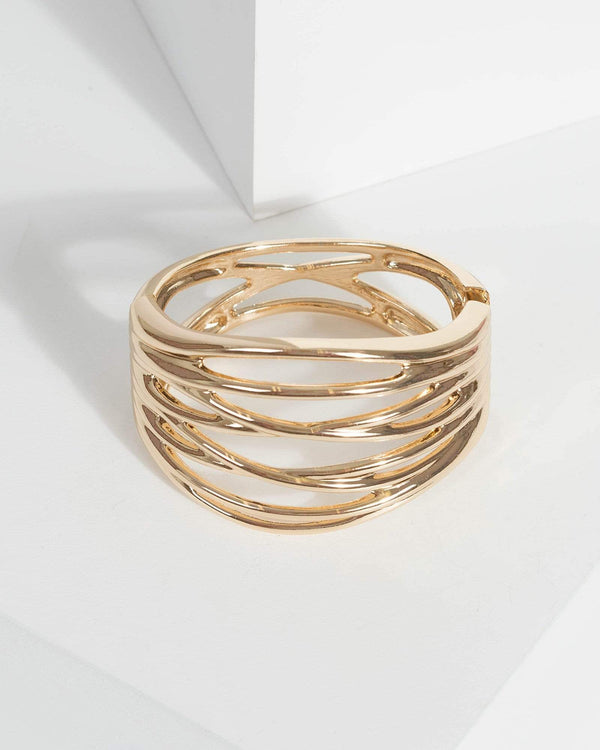 Gold Textured Hinge Bangle Bracelet | Wristwear