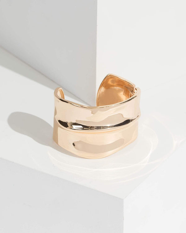 Gold Textured Metal Bracelet | Wristwear