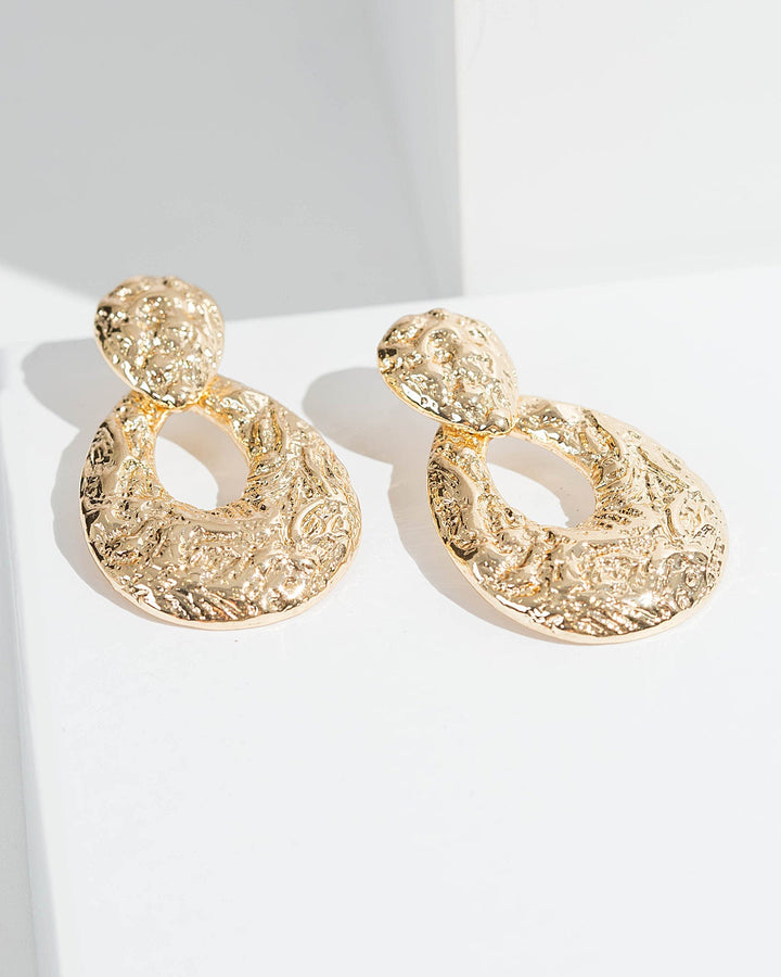 Colette by Colette Hayman Gold Textured Metal Door Knocker Earrings