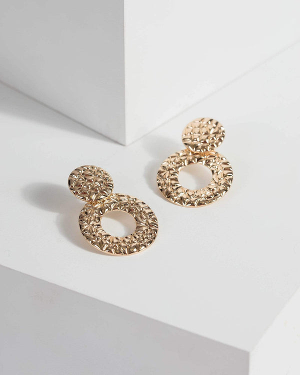 Gold Textured Metal Drop Earrings | Earrings