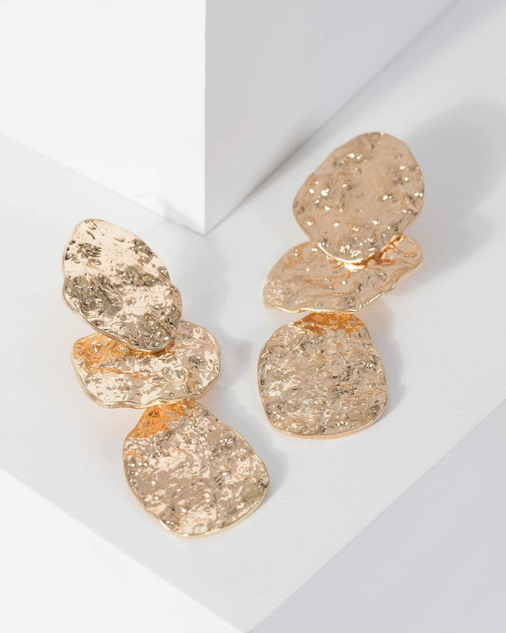 Gold Textured Metal Pieces Earrings | Earrings