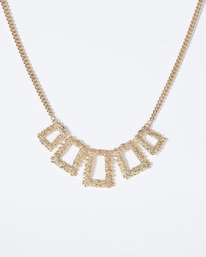 Gold Textured Multi Square Detail Necklace | Necklaces