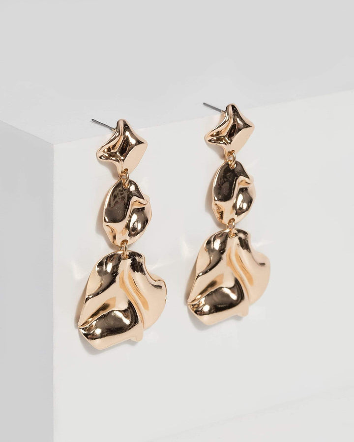 Gold Textured Organic Metal Drop Earrings | Earrings
