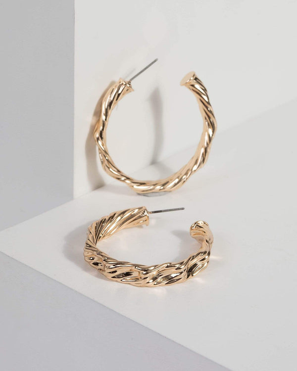 Gold Textured Organic Metal Hoop Earrings | Earrings