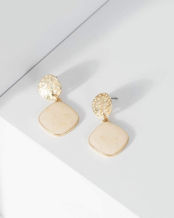 Gold Textured Oval Drop Earrings | Earrings