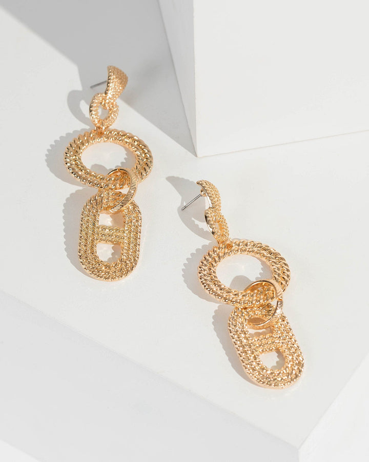 Gold Textured Rope Drop Earrings | Earrings