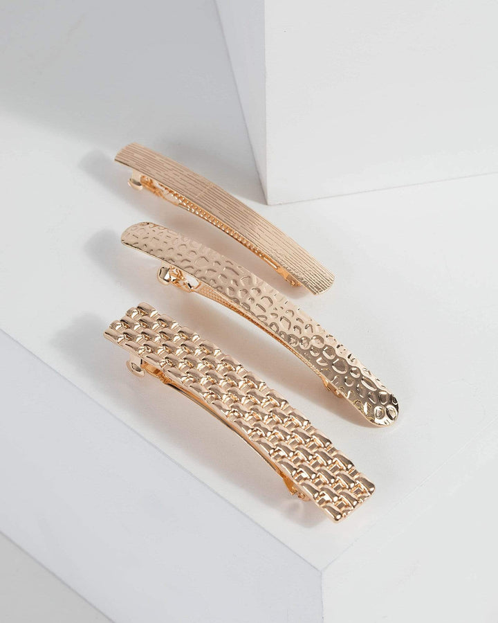 Gold Textured Rounded Edge Clips | Accessories