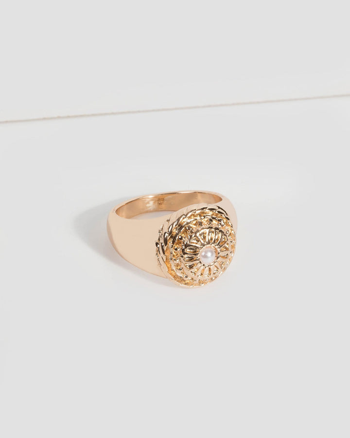 Gold Textured Signet Ring | Rings
