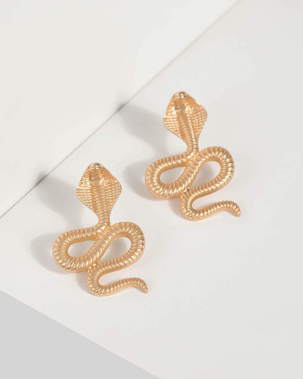 Gold Textured Snake Stud Drop Earrings | Earrings