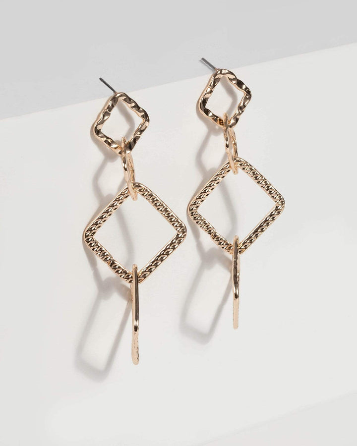 Gold Textured Square Drop Earrings | Earrings