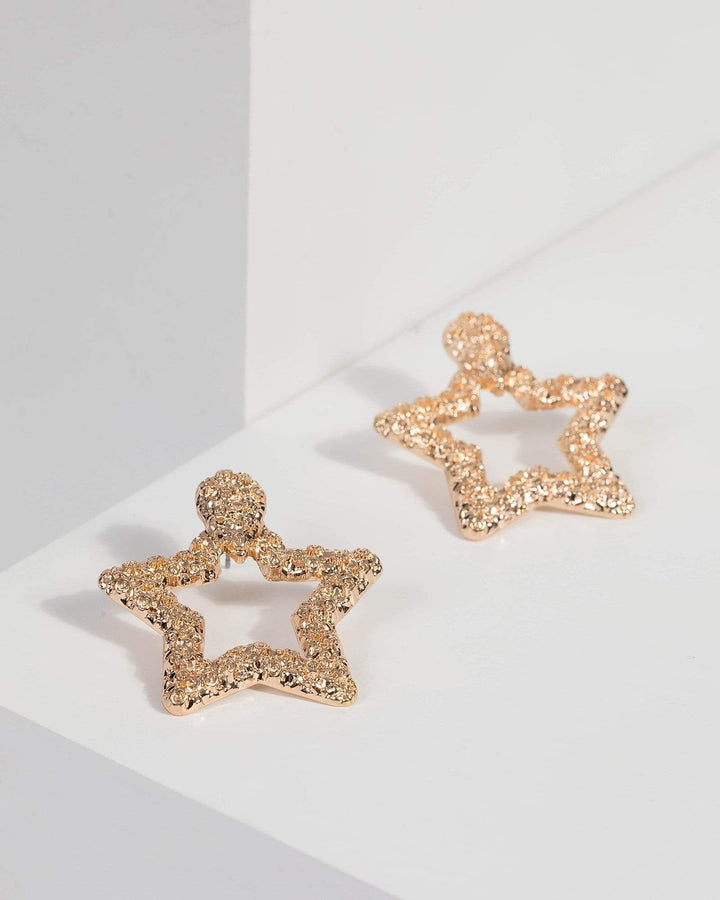 Gold Textured Star Earrings | Earrings