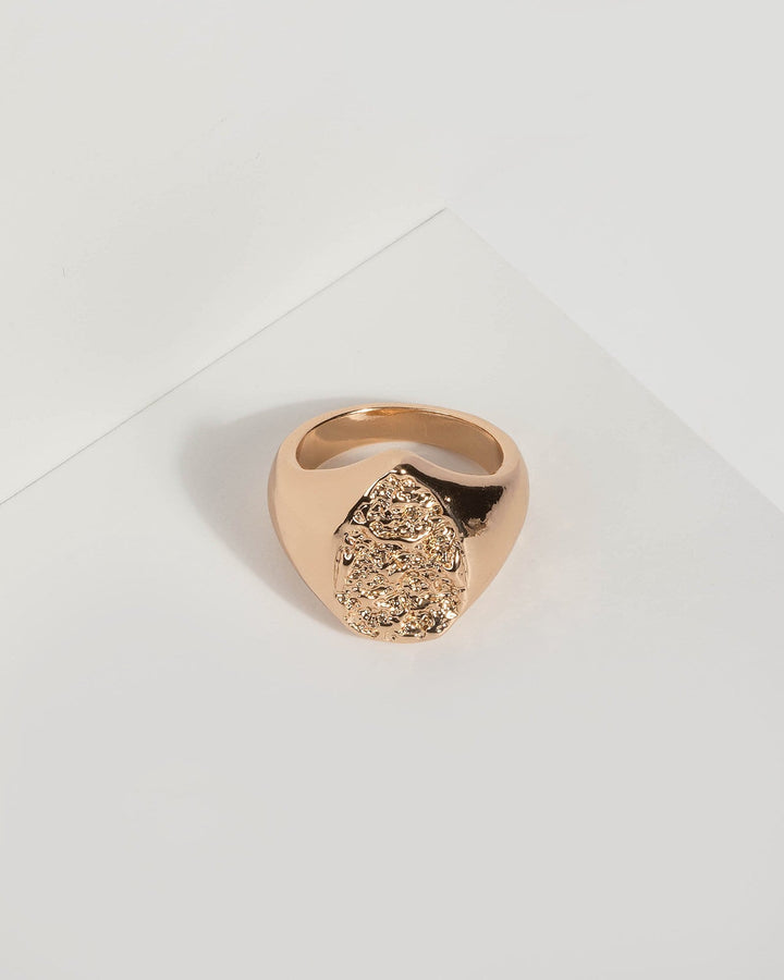 Gold Textured Stone Oval Ring | Rings