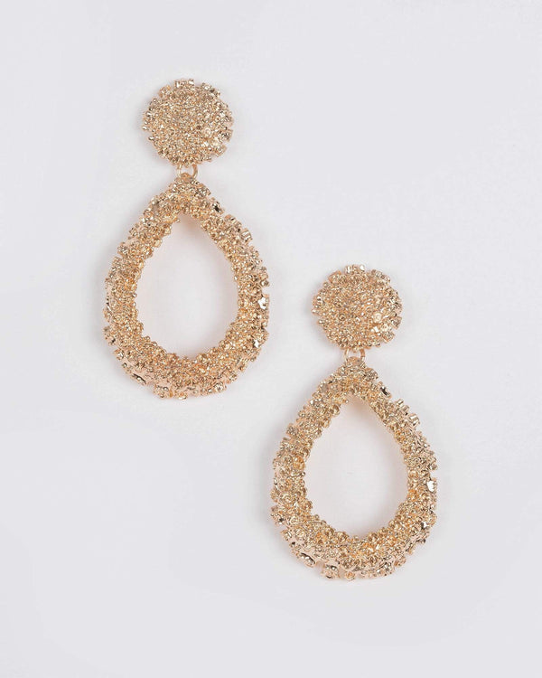 Gold Textured Teardrop Earrings | Earrings