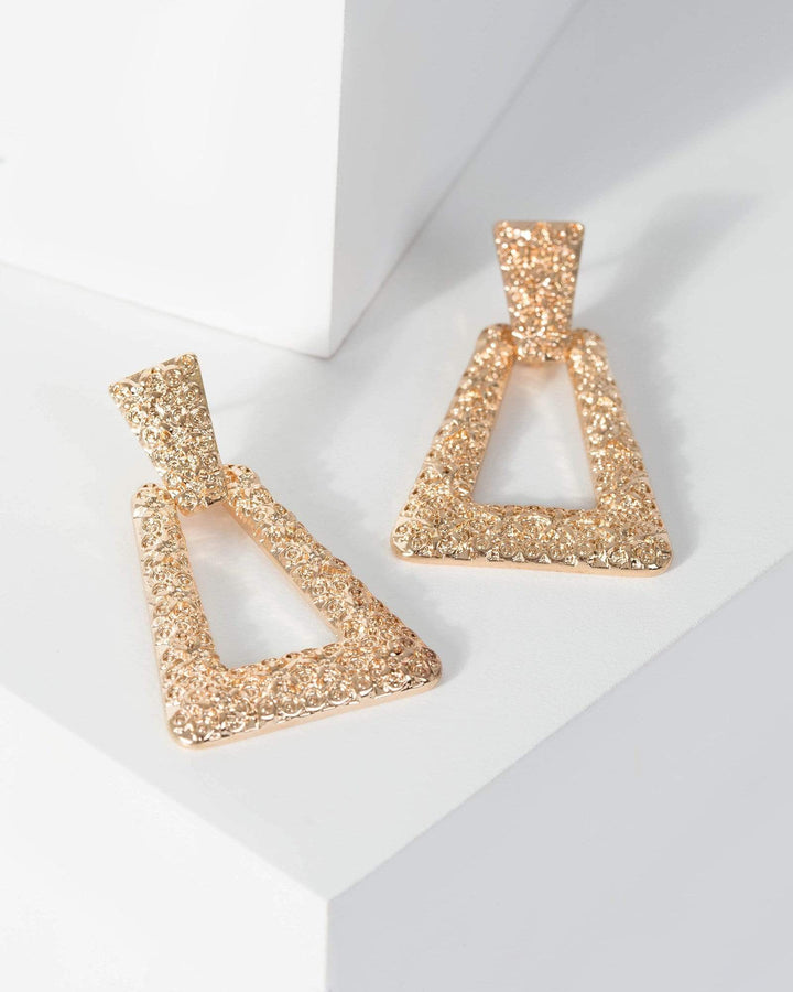 Gold Textured Triangle Drop Earrings | Earrings