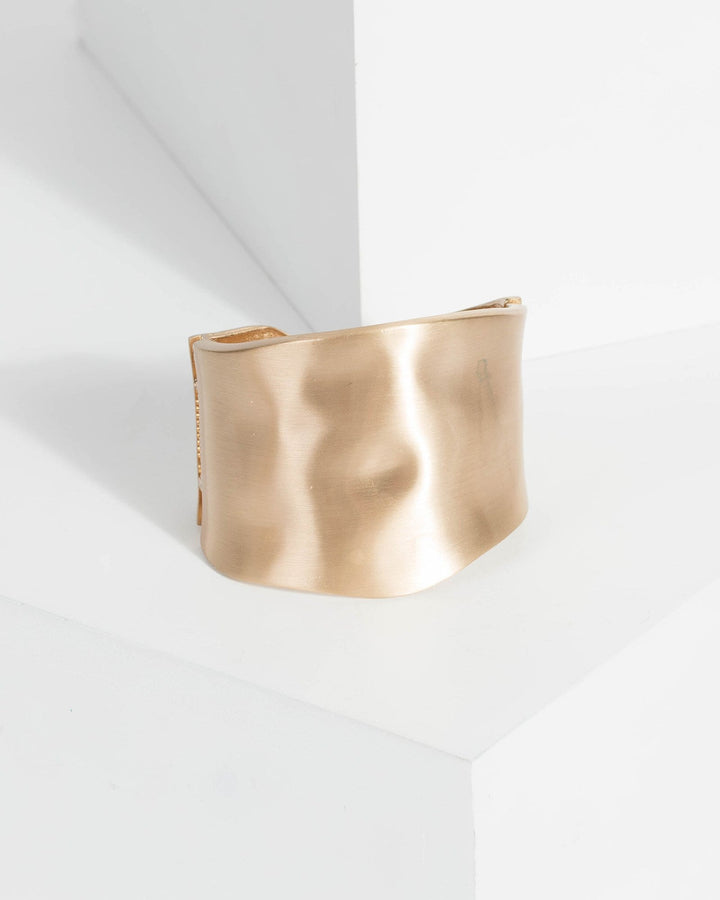 Gold Textured Wide Bracelet | Wristwear